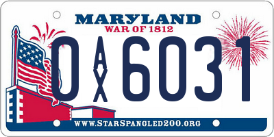 MD license plate 0AX6031