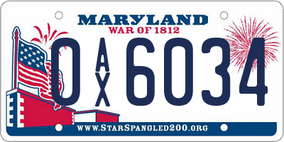 MD license plate 0AX6034