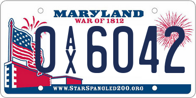 MD license plate 0AX6042