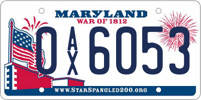 MD license plate 0AX6053