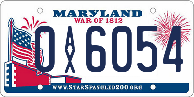 MD license plate 0AX6054