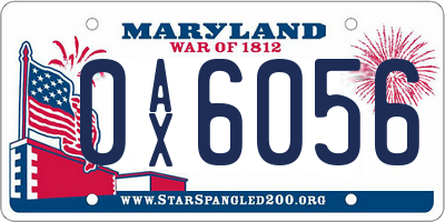 MD license plate 0AX6056