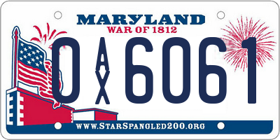 MD license plate 0AX6061