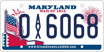 MD license plate 0AX6068