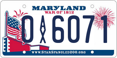 MD license plate 0AX6071