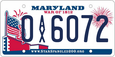 MD license plate 0AX6072