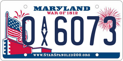 MD license plate 0AX6073