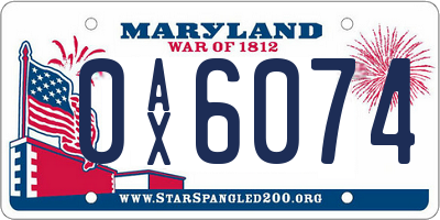 MD license plate 0AX6074