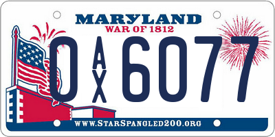 MD license plate 0AX6077