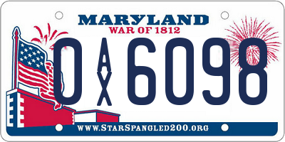 MD license plate 0AX6098