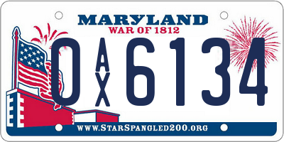 MD license plate 0AX6134