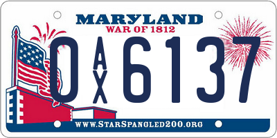 MD license plate 0AX6137