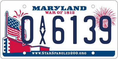 MD license plate 0AX6139