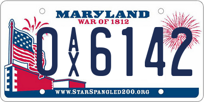 MD license plate 0AX6142