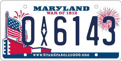 MD license plate 0AX6143