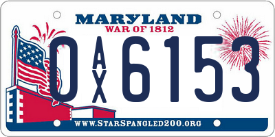 MD license plate 0AX6153