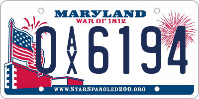 MD license plate 0AX6194