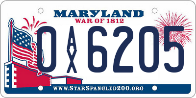 MD license plate 0AX6205