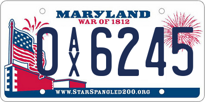 MD license plate 0AX6245