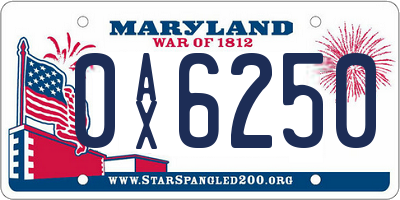 MD license plate 0AX6250