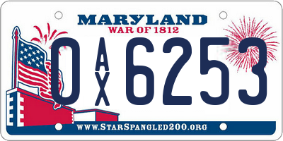 MD license plate 0AX6253