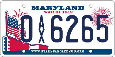 MD license plate 0AX6265
