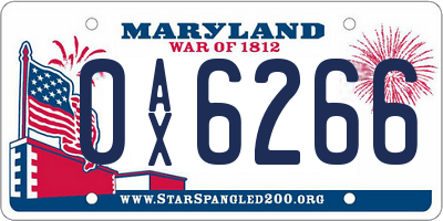 MD license plate 0AX6266