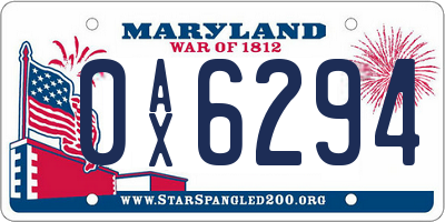 MD license plate 0AX6294