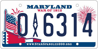 MD license plate 0AX6314