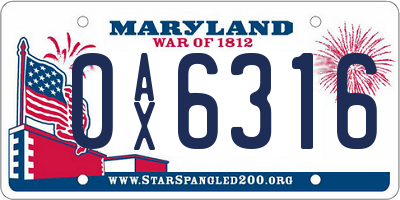 MD license plate 0AX6316