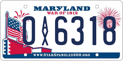 MD license plate 0AX6318