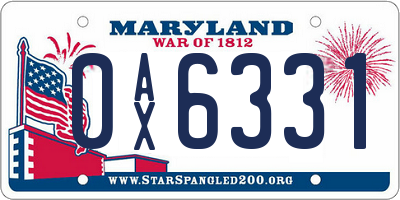 MD license plate 0AX6331