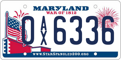 MD license plate 0AX6336