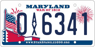 MD license plate 0AX6341