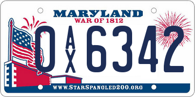 MD license plate 0AX6342