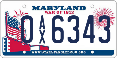 MD license plate 0AX6343