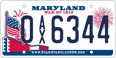 MD license plate 0AX6344