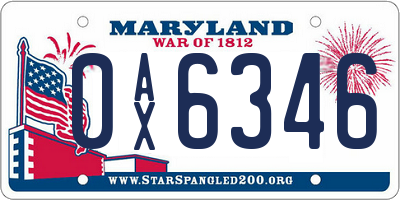 MD license plate 0AX6346