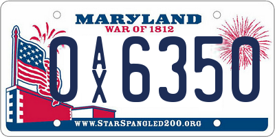 MD license plate 0AX6350