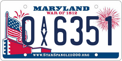 MD license plate 0AX6351