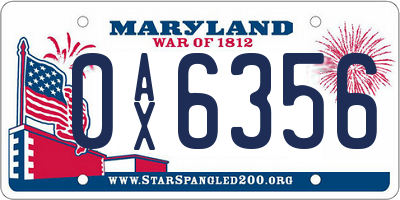 MD license plate 0AX6356