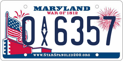 MD license plate 0AX6357
