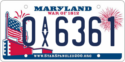 MD license plate 0AX6361