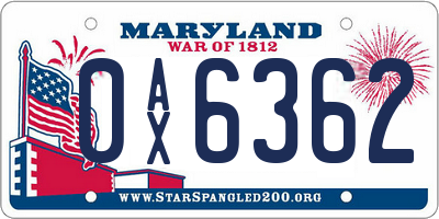 MD license plate 0AX6362