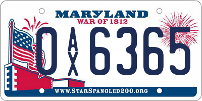 MD license plate 0AX6365