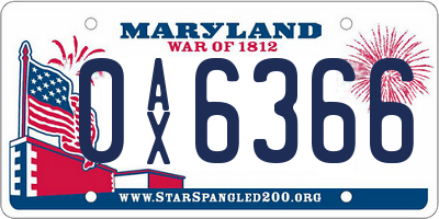 MD license plate 0AX6366