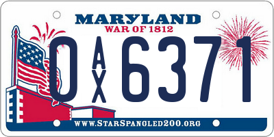MD license plate 0AX6371