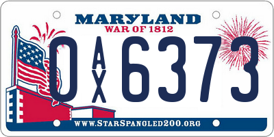MD license plate 0AX6373