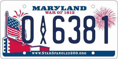 MD license plate 0AX6381