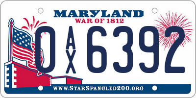 MD license plate 0AX6392